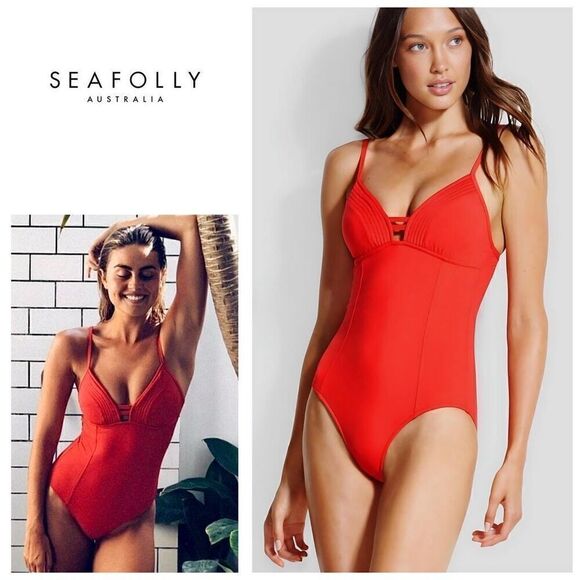 New. SEAFOLLY red plunge swimsuit. Size 12. Retails $149